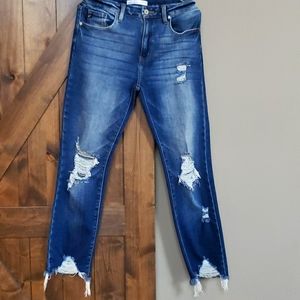 Kancan distressed medium/dark wash hem jeans